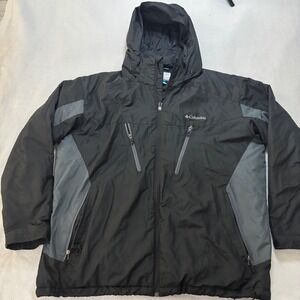 Columbia Mens XXL Insulated Hooded Jacket Black Grey Full Zip WM4115 Outerwear